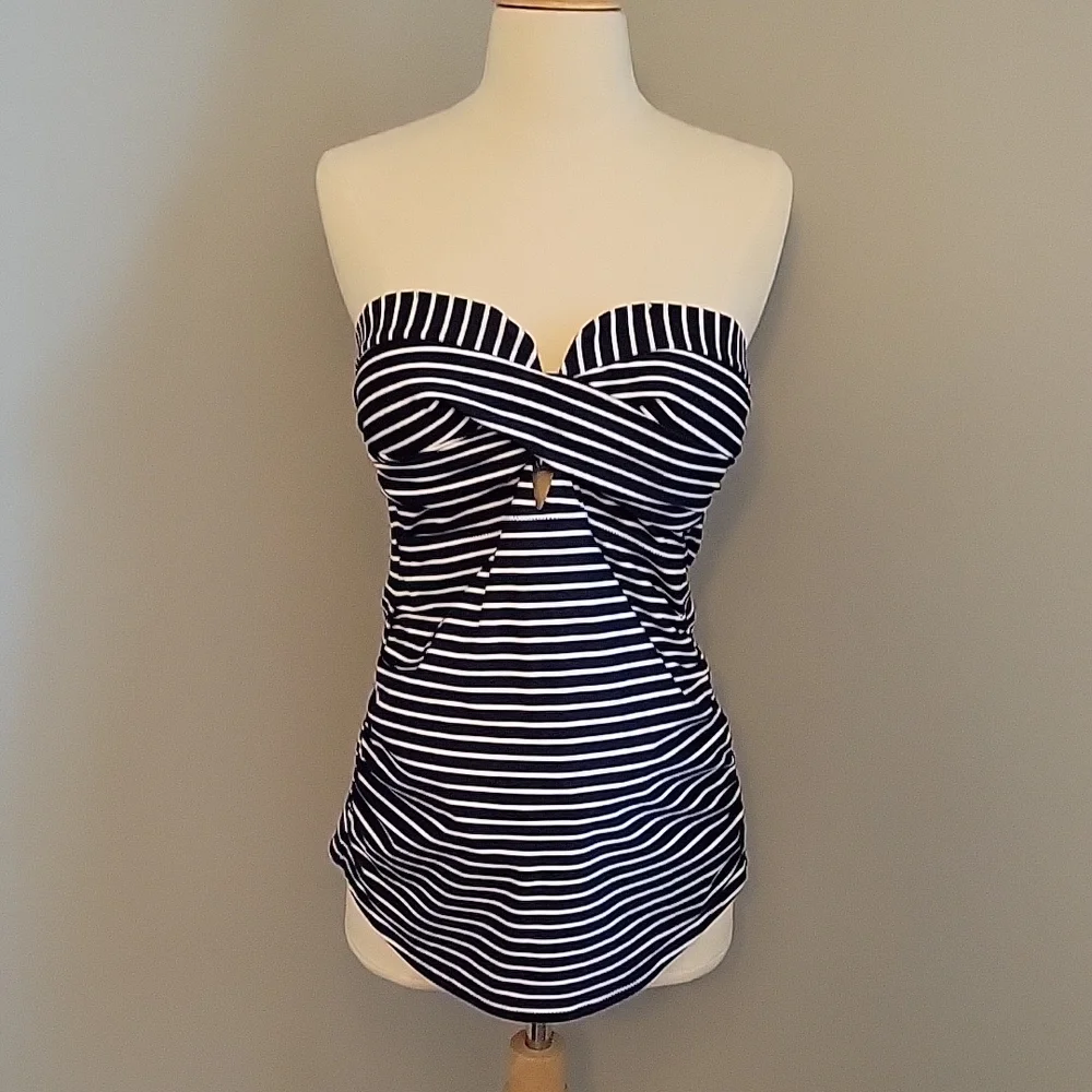 A Pea in The Pod straplesss striped swim top womens size L - Picture 1 of 4